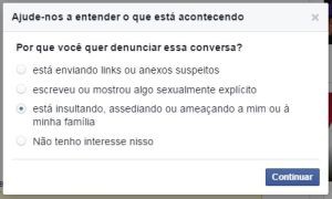 8-Aqui apareceram diversas opções. Escolha a que combina mais com o motivo de sua denúncia. Feito isso, basta ir confirmando as janelas que serão abertas, até aparecer a mensagem confirmando sua denúncia.