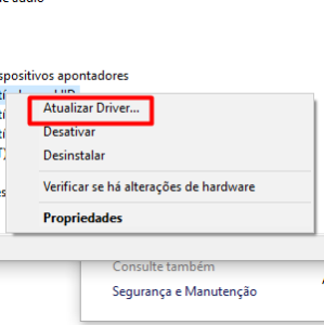 5 - Quando encontrar, clique sobre a opção com o botão direito. Nas opções, escola Atualizar Driver.