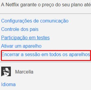 5 – Caso identifique alguma atividade suspeita, volte para a página anterior e, em Configurações, clique em Encerrar a sessão em todos os aparelhos. Confirme a ação em Sim.