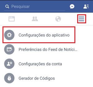 1-Abra o aplicativo do Facebook e clique nas três barrinhas horizontais, no canto superior direito. Após isso, role até encontrar a opção “Configurações do aplicativo”. |Crédito: Reprodução