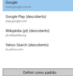 5-Todos os buscadores que o Edge encontrar, estarão exibidos nesta lista. Basta escolher qual o seu favorito, clicar em “definir como padrão” e pronto, o novo buscador já funcionará perfeitamente. |Crédito: Reprodução