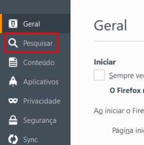 2-No menu de opções, clique em “Pesquisar”, no lado esquerdo da tela. |Crédito: Reprodução