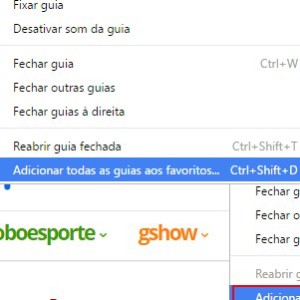 2-Em seguida, clique com o botão direito do mouse sobre o nome de alguma guia. Depois, clique em “Adicionar todas as guias aos favoritos”. |Crédito: Reprodução