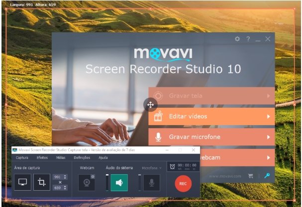 Interface para gravar tela do PC do Movavi