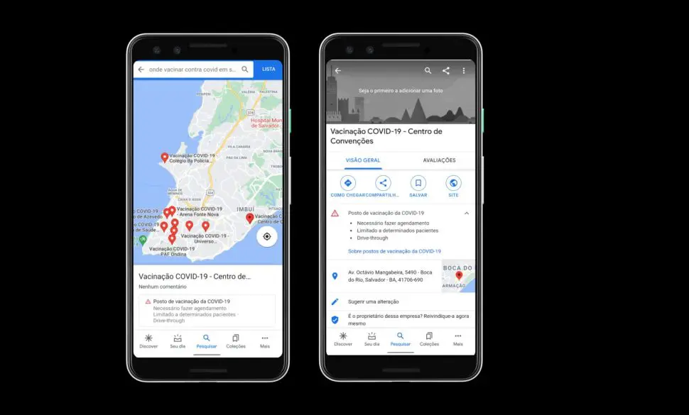 Google Maps mostra locais de vacinação contra covid-19 no Brasil