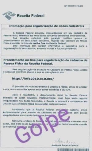 Imagem de carta com golpe do CPF / Crédito: Reprodução – Associação de Defesa de Dados Pessoais